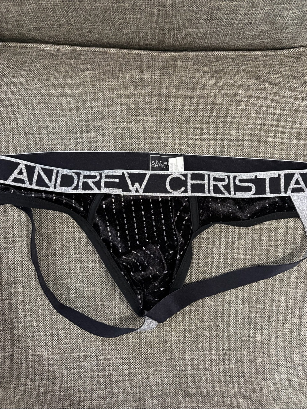 Andrew Christian Black Glitter Jock with Silver Logo Waistband